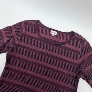 LuLaRoe Julia Sheath Dress Women XL Burgundy Black Striped Short‎ Sleeve